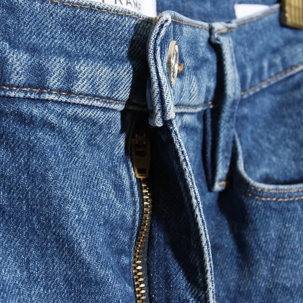 FRAME Denim Le Sylvie High Waist Dolphin Hem Crop Straight Leg Jeans Blue Sz 26 - Picture 6 of 15
